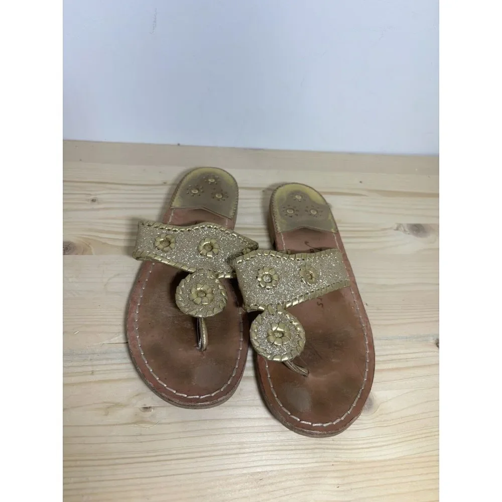 Jack Rogers gold sparkle shimmery leather sandals sz 7 U6